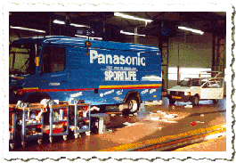 De tourbus van de Panasonic Sportlifewielerploeg.